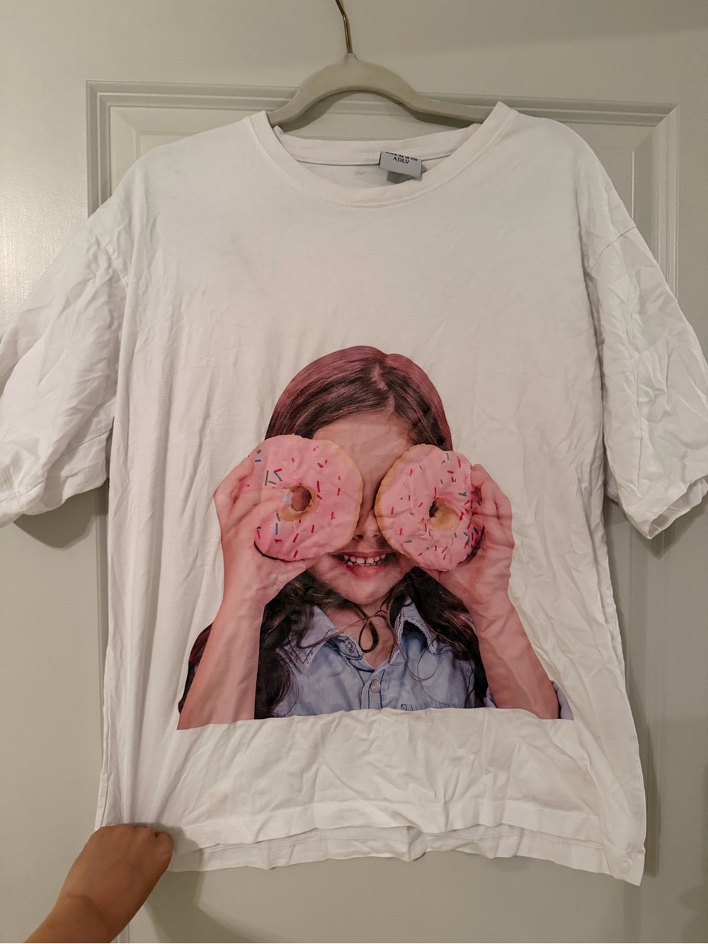 Kids White Graphic Tee with Pink Donut Print